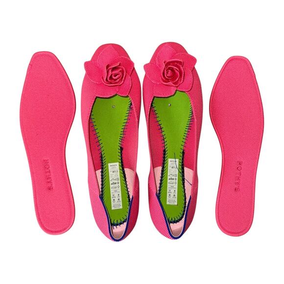 Rothy's The Petal Square Soiree Pink Ballet Flats with Blue Trim Size 11.5 - Picture 11 of 12